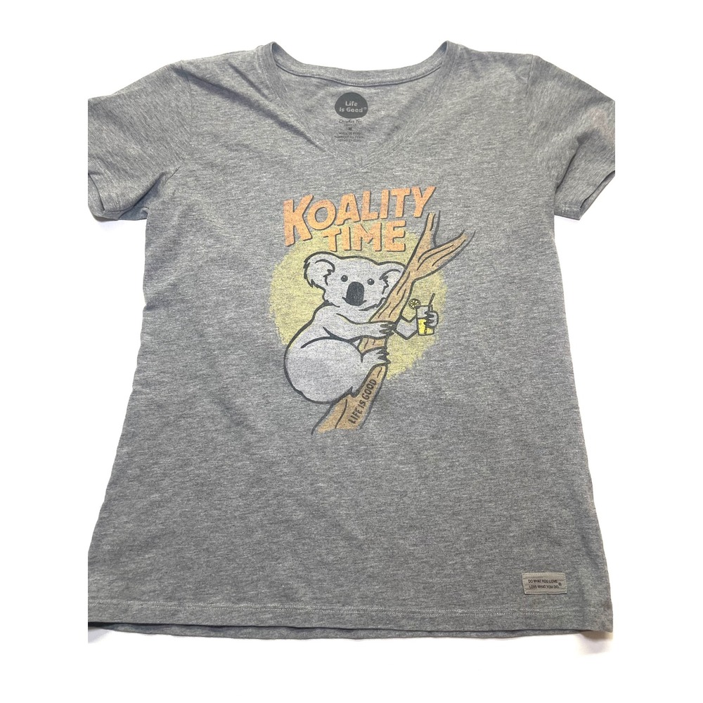 Life is Good Koality Time Koala V-Neck Crusher Tee Gray Medium S18-W1127 0467